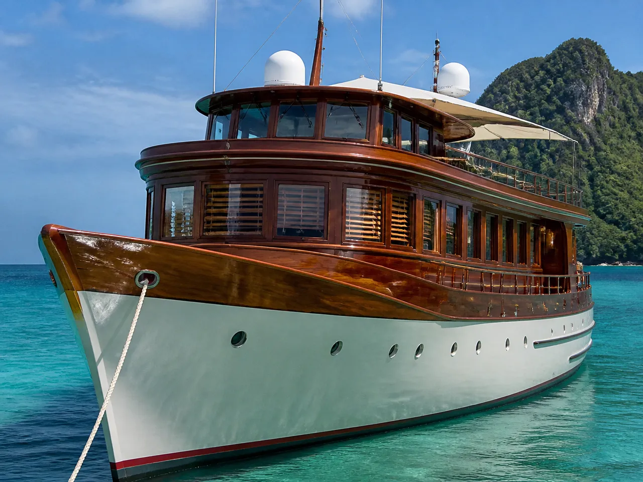 Custom Built 90 ft wooden motor yacht — front